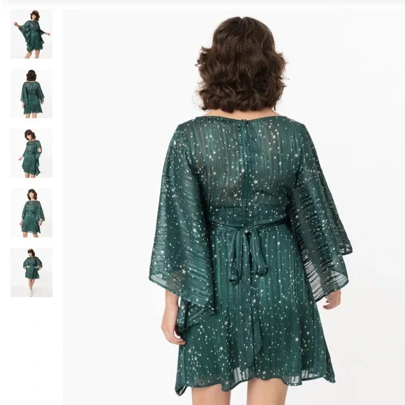 Smak Parlour Green & Silver Star Print Social Climber Caftan - Picture 2 of 3